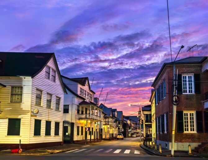 Architecture,Of,Historic,Inner,City,Of,Paramaribo,At,Sunset,,Unesco